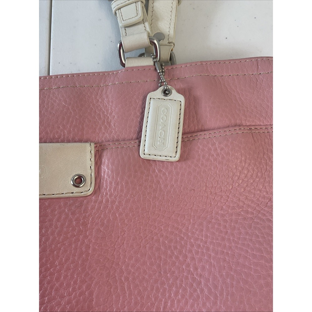 Vtg Coach‎ Hamilton Pebbled Leather Book Tote Shoulder Handbag Purse Pink Cream - Picture 2 of 12